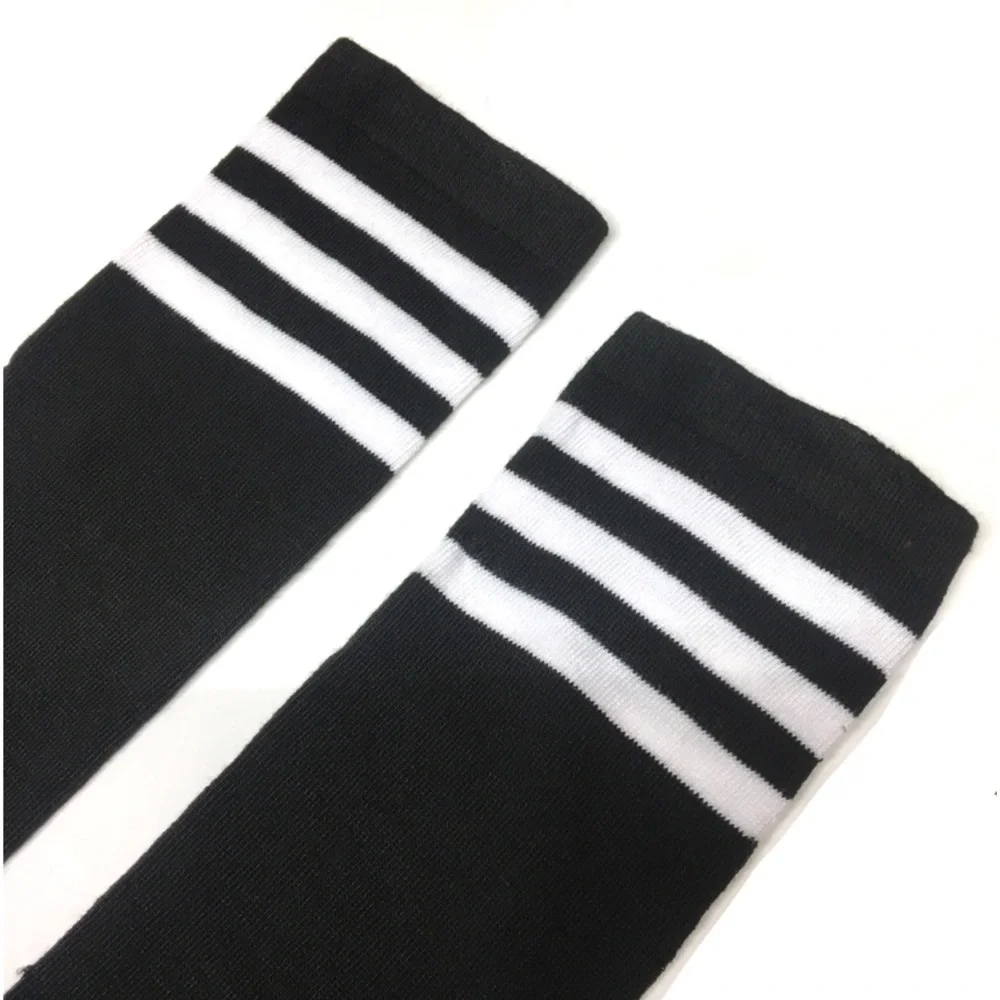 Black Thigh High Socks White Stripes Over The Knee Athletic Socks